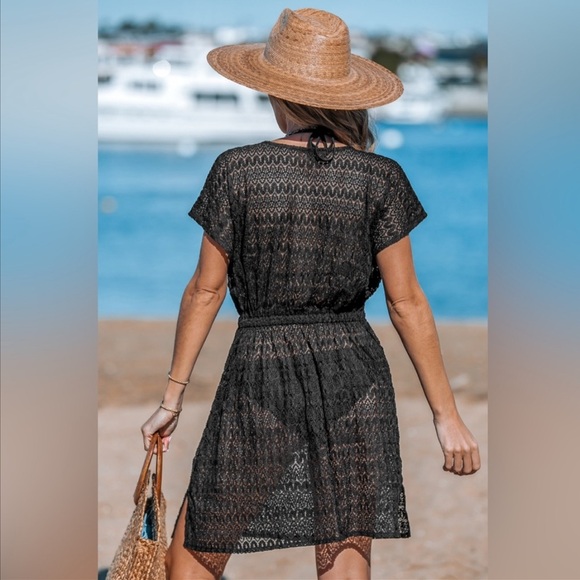 Merona Other - Lace Swim Cover Up Summer Beach Dress With Belt Resortwear Black Size Medium